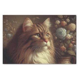 Elegant Vintage Cat  Portrait Decoupage