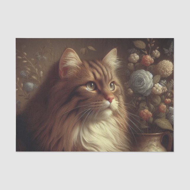 Elegant Vintage Cat  Portrait Decoupage Tissue Paper (Front)