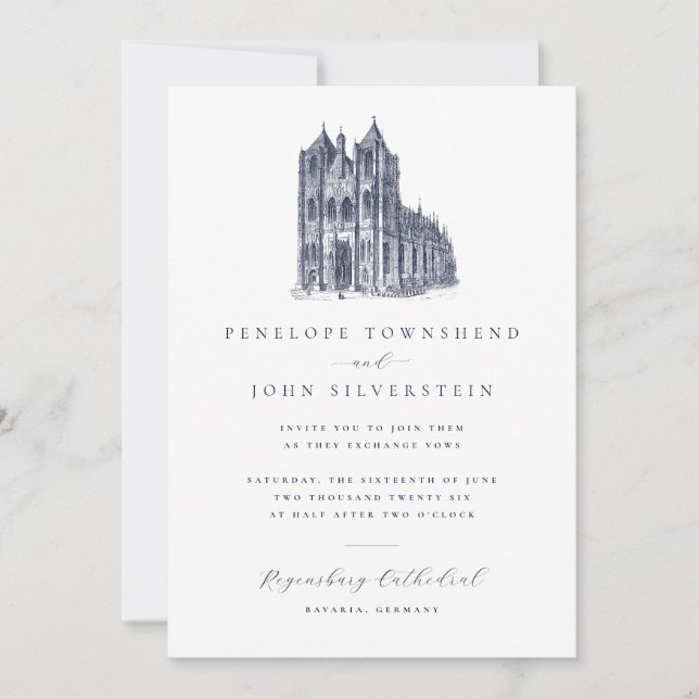 Elegant Vintage Cathedral Illustration Wedding Invitation (Front)