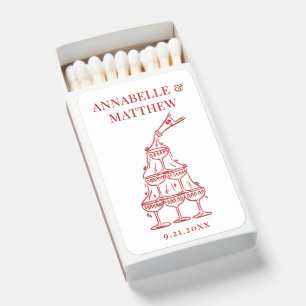 Elegant Vintage Champagne Tower Red Sketch Wedding Matchboxes