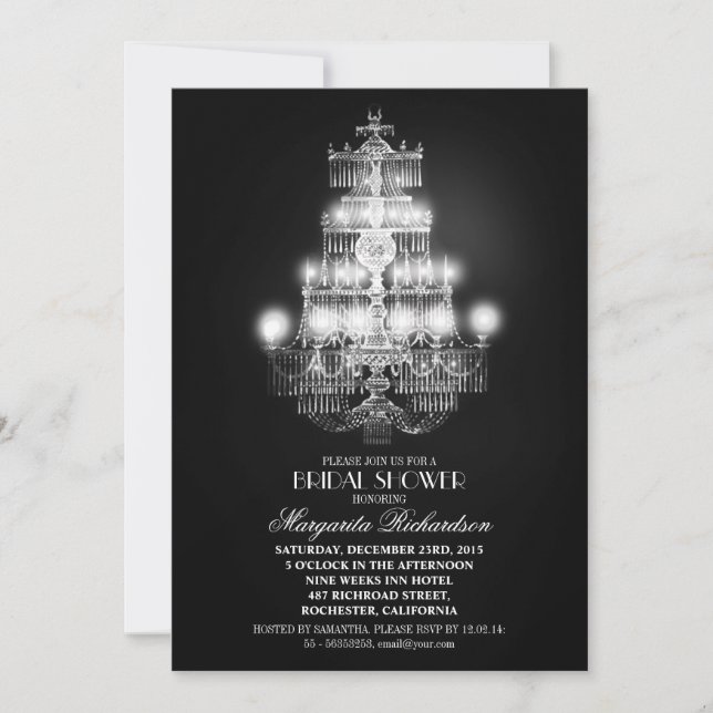 elegant vintage chandelier bridal shower invites (Front)
