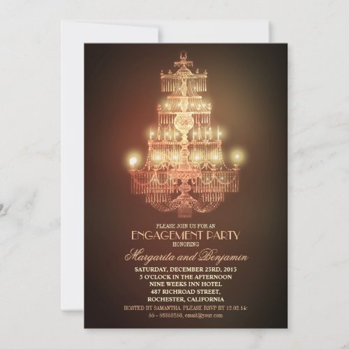 elegant vintage chandelier engagement party invite