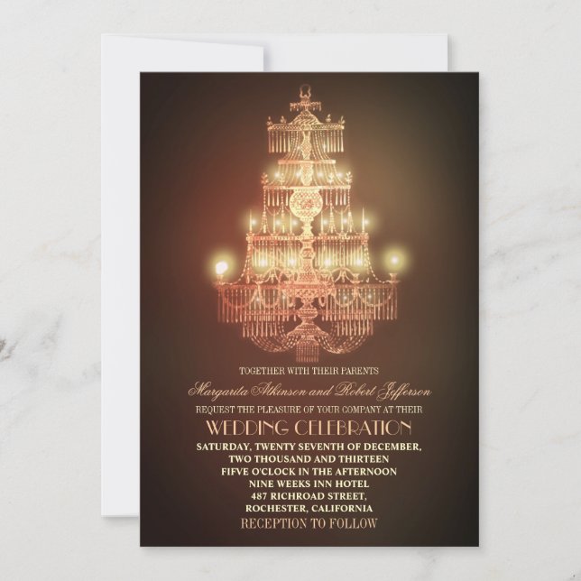 elegant vintage chandelier wedding invitations (Front)