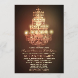 elegant vintage chandelier wedding invitations