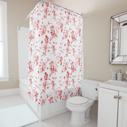 Elegant Vintage Cherub Angels Flowers Red Toile Shower Curtain