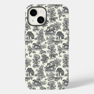 Elegant Vintage Chic Black White Horse Toile iPhone 14 Case