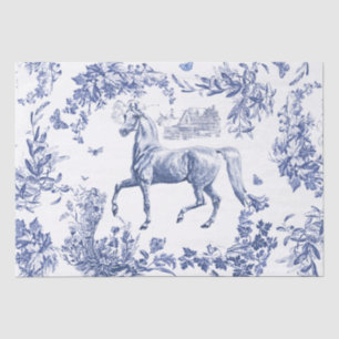 Elegant Vintage Chic Blue Horse Floral Toile Tissue Paper
