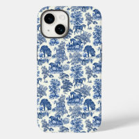 Elegant Vintage Chic Blue Horse Toile