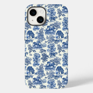 Elegant Vintage Chic Blue Horse Toile iPhone 14 Case