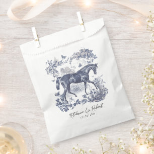 Elegant Vintage Chic Blue Horse Toile Wedding Favor Bag
