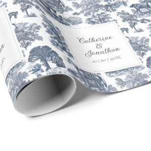 Elegant Vintage Chic Blue Horse Toile Wedding Wrapping Paper