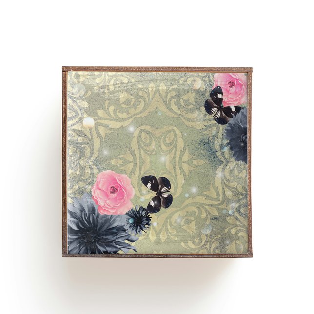 Elegant Vintage Chic Damask Butterflies Flowers  Ceramic Tile (Creator Uploaded)