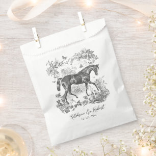 Elegant Vintage Chic Dark Horse Toile Wedding Favor Bag
