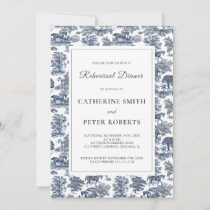 Elegant Vintage Chic French Blue Horse Toile Invitation