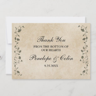 Elegant Vintage Chic Library Book Cover Wedding Thank You Card
