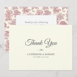 Elegant Vintage Chic Pink Horse Toile Wedding Thank You Card