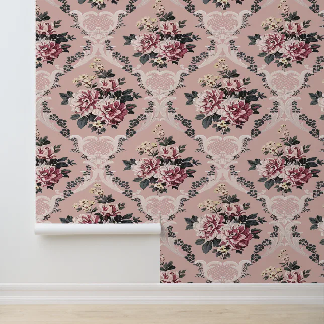 Elegant Vintage Chic Pink Roses Wallpaper | Zazzle