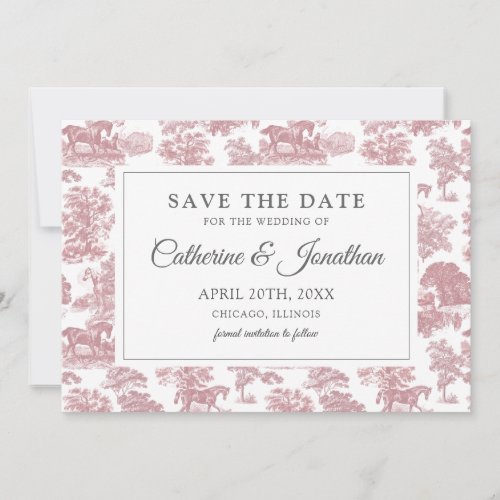 Elegant Vintage Chic Pink Toile Horse Save The Date