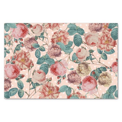 Elegant Vintage Chic Roses Floral Dusty Rose Pink  Tissue Paper