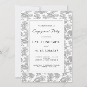 Elegant Vintage Chic Silver Gray Horse Toile Invitation