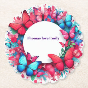 Elegant Vintage China blue red bufferfly  Paper Coaster