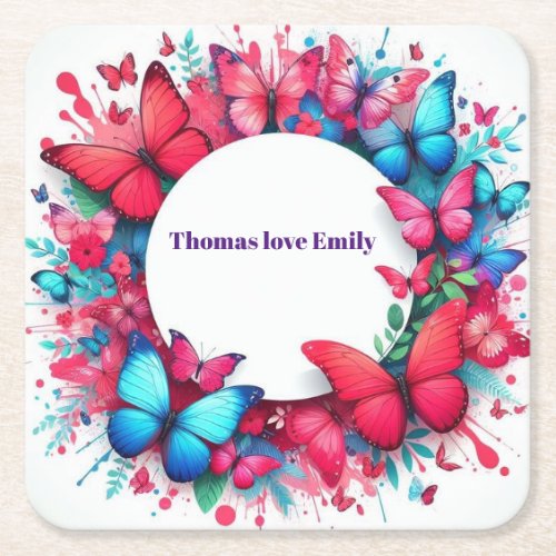 Elegant Vintage China blue red bufferfly  Square Paper Coaster