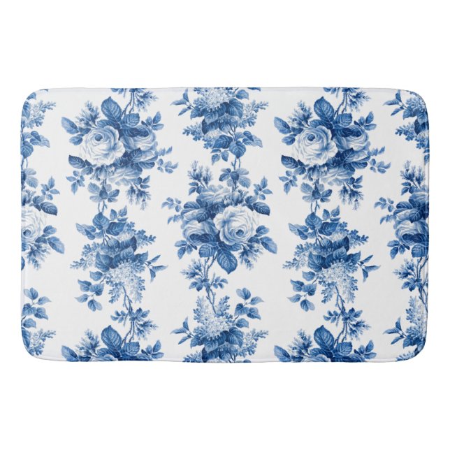 Elegant Vintage China Blue Roses Bath Mat (Front)