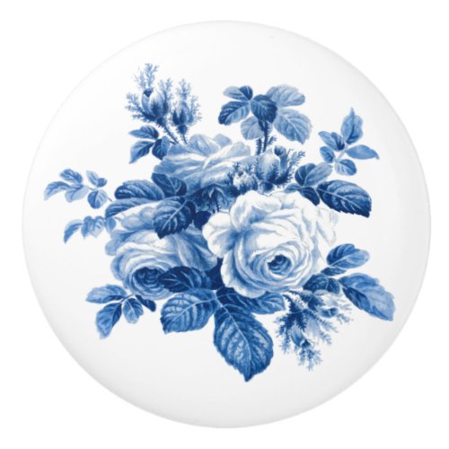 Elegant Vintage China Blue Roses Ceramic Knob