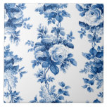 Elegant Vintage China Blue Roses Ceramic Tile<br><div class="desc">Elegant and chic rows of romantic painterly china blue vintage roses and foliage on clean white background.</div>