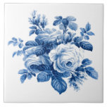Elegant Vintage China Blue Roses Ceramic Tile<br><div class="desc">Elegant and chic romantic painterly china blue vintage roses and foliage on clean white background.</div>
