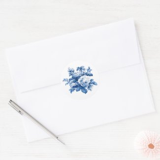 Elegant Vintage China Blue Roses Classic Round Sticker