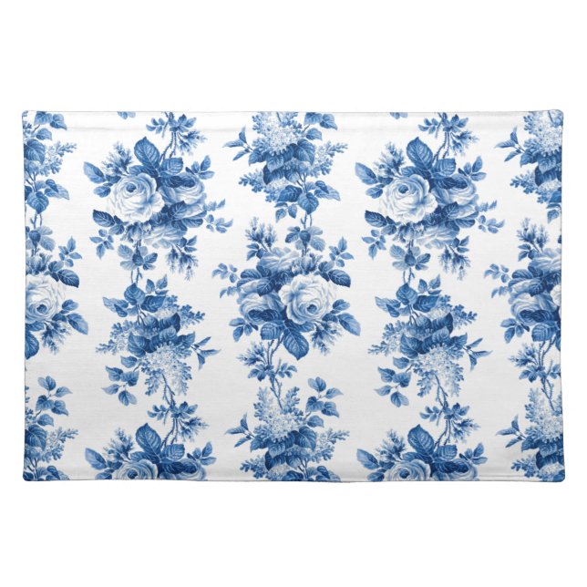 Elegant Vintage China Blue Roses Cloth Placemat (Front)
