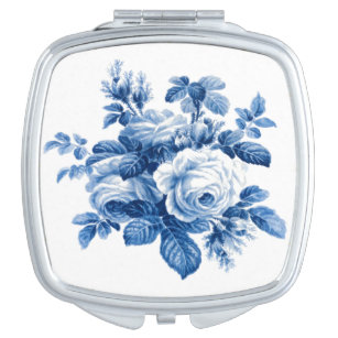 Elegant Vintage China Blue Roses Compact Mirror