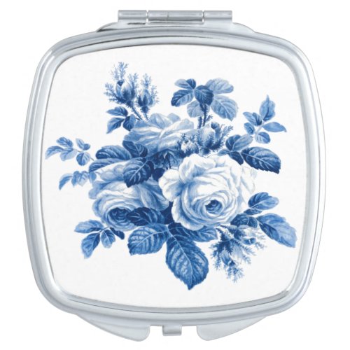 Elegant Vintage China Blue Roses Compact Mirror