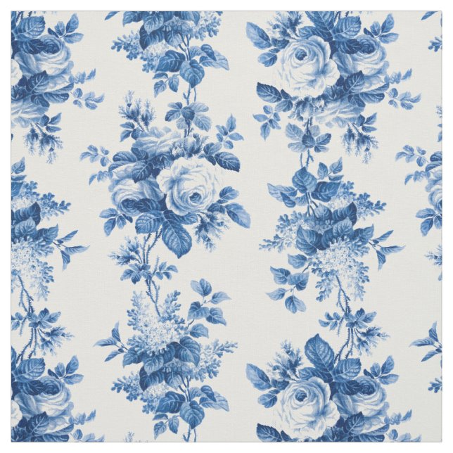 Elegant Vintage China Blue Roses Fabric (Swatch)