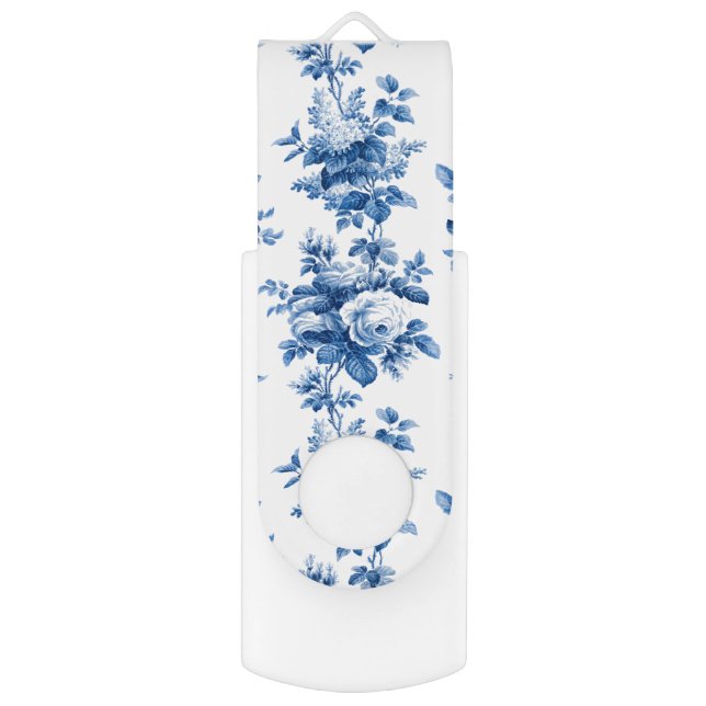 Elegant Vintage China Blue Roses Flash Drive (Front Vertical)