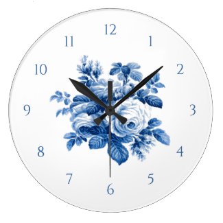 Elegant Vintage China Blue Roses Large Clock