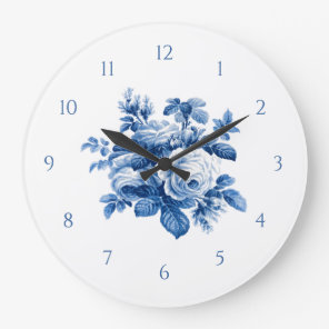 Elegant Vintage China Blue Roses Large Clock
