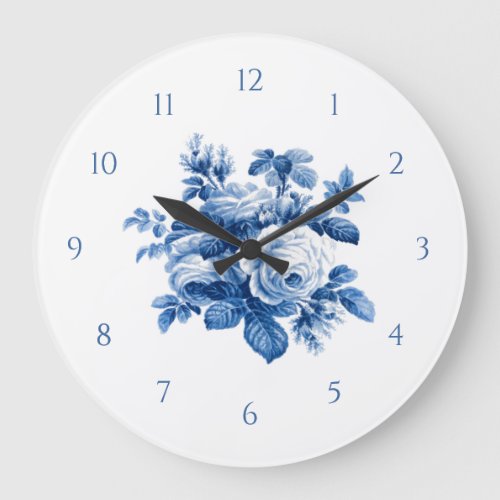Elegant Vintage China Blue Roses Large Clock