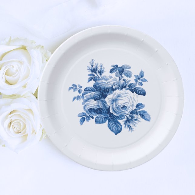 Elegant Vintage China Blue Roses Paper Plates (Creator Uploaded)