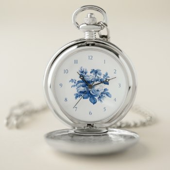 Elegant Vintage China Blue Roses Pocket Watch by GrafixMom at Zazzle