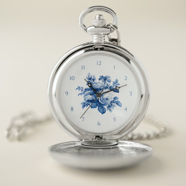 Elegant Vintage China Blue Roses Pocket Watch (Inside)