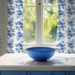 Elegant Vintage China Blue Roses Sheer Curtains