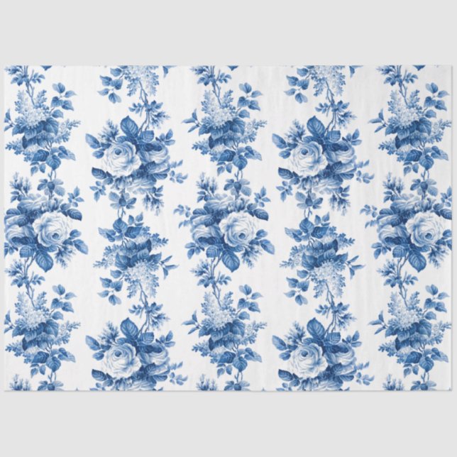 Elegant Vintage China Blue Roses Tissue Paper (Front)