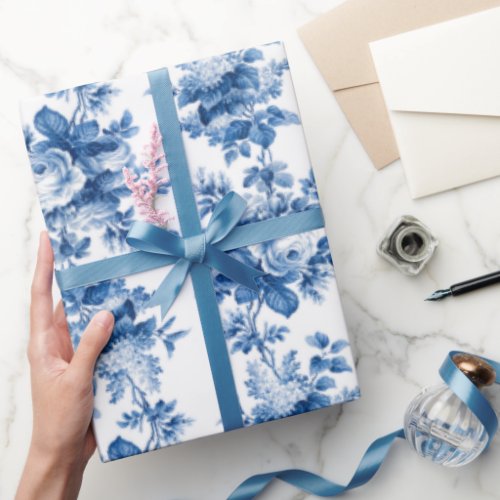 Elegant Vintage China Blue Roses Wrapping Paper