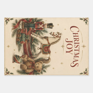 Elegant Vintage Christmas , Antique Toy Soldier Wrapping Paper Sheets