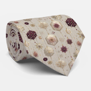 Elegant Vintage Christmas Baubles Plum Gold Neck Tie