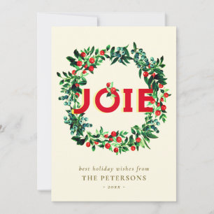Elegant Vintage Christmas Berry Wreath Joy Holiday Card