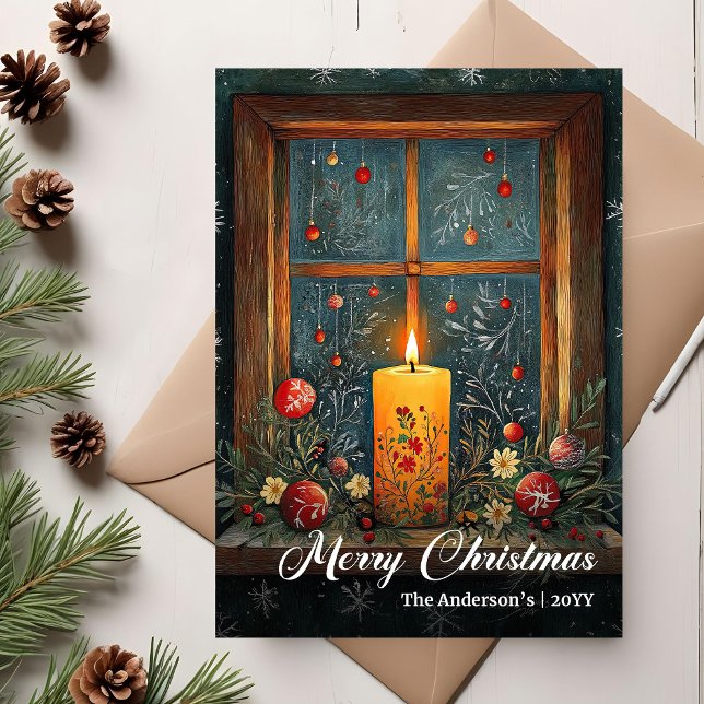Elegant Vintage Christmas Candle Greeting Card (Elegant Vintage Christmas Tree Greeting Card)