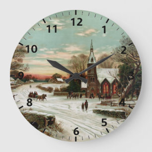 Elegant Vintage Christmas Eve Large Clock